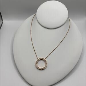 Michael Kors Rose Gold Tone Pave Circle Pendant Necklace 16" With 2.5" Extender